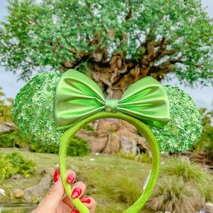 Minnie Mouse Sequined Ear Headband with Bow for Adults – Kelly Green